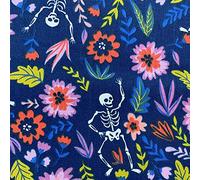 Halloween Fabric - Dancing Skeletons & Flowers on Navy Blue - Polycotton Craft Fabric Material Metre