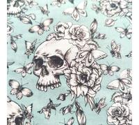 Halloween Fabric, Scary Cotton for Crafting, Cute Halloween Material for Sewing Project Quilting, Skull and Crossbones (Blue Floral Skulls, Half Metre)