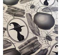 Halloween Fabric, Scary Cotton for Crafting, Cute Halloween Material for Sewing Project Quilting, Skull and Crossbones (Witch Cauldron Spiders, Half Metre)