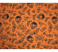 Halloween Fabric - Skulls Spiders Bats & Bones on Orange - Polycotton Craft Fabric Material Metre