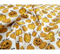 Halloween Fabric - Spooky Orange Pumpkins on White - Polycotton Craft Fabric Material Metre