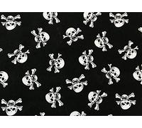 Halloween Fabric - White Skull & Crossbones on Black - Polycotton - Craft Fabric Material Metre (TC0017)