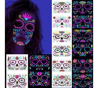 Halloween Face 16 Sheets Day of The Dead Temporary Face Floral Web Face Stickers Halloween Make up Party Face Stickers for Women Men Adult Kids