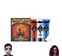Halloween Face & Body Paint Kit, 3 Colours Red/White/Blue, Non Toxic Face Painting, Easy Wash-Off, Club Makeup Art Paint Kit for Adults Kids Party Carnival, Festival Makeup Set