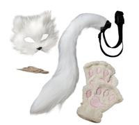 Halloween Face Cover, Furry Animal Half Masque, With Costume Tail And Gloves, Suitable To Complete Party Looks, Cosplay cover Set For Dress Up Use, Kids, Adults, Carnival, Fun Accessories