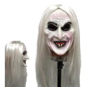 Halloween Face Cover - Spooky Latex Old Woman Witch Mask With Hair, Scary Costume for Horror Theme