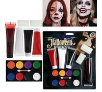 Halloween Face Paint Kit - Fake Blood Gel With 11 Colors, Sponges & Brushes - Makeup Kit For Skeleton, Zombie, Ghost,Skull, Joker Cosplay - Washable Body Paint For Adults DIY