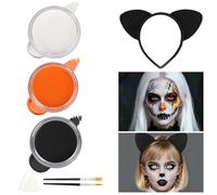 Halloween Face Paint Kit Kids Adults, 8 in 1 Face Paint Makeup Non-toxic Easily Washable with 3 colors Brushes Sponges Cat Ear Headband for Halloween Party zombie vampire Cat Lion Leopard Cosplay