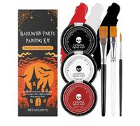 Halloween Face Paint, White Black Red Makeup Kit, Long-Lasting Pigment Cream, Smudge-Resistant Formula with Brushes, Perfect for Stage Performance Costume Cosplay Party, 15g Multicolor
