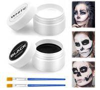 Halloween Face Painting Kit - Black & White Face Paint - Non Toxic & High Pigment Face Paints for Children - Facepaints Set with Brushes for Halloween Makeup Cosplay