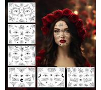 Halloween Face Stickers, 6 Sheets Make Up Spider Tattoo for Adults Kids Women, Witch Accessories Spider Web/Bats/Skeleton Temporary Tattoo Costume Accessories