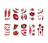 Halloween Face Stickers, Scary Big Mouth Prank Temporary Tattoos, Halloween Joker Tattoos, Scar Fake Scab Blood Makeup Tattoo Kit, Realistic Zombie Makeup Props for Cosplay Party Decor (C)