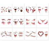 Halloween Face Stickers, Scary Scar Makeup Tattoo Stickers, Funny Holiday Party Stickers 7.5x12cm