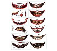 Halloween Face Tattoos 12Pcs Temporary Face Tattoos Clown Horror Mouth Tattoo Stickers Temporary Scar Decals ideal for Cosplay Party Decor