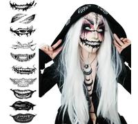 Halloween Face Tattoos for Adults - Mouth and Skull Temporary Stickers, 10 PCS