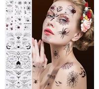Halloween Face Tattoos Spider Stickers Vampire Costumes Accessories, Zombie Make Up fake tattoos Adults Makeup Temporary Tattoos Spooky Halloween decorations Costumes for Women Cosplay