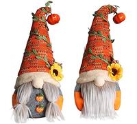 Halloween Faceless Gnome Dolls, 2 PCS Pumpkin Sunflower Fall Harvest Gnomes Farmhouse Elf Dwarf Plush Ornament, Autumn Handmade Figurines Bearded Old Man for Thanksgiving Christmas Decor Gifts
