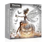 Halloween Fairy Puzzles for Adults 1000 Pieces, Moonlight Angel Jigsaw Puzzle, Glowing Pumpkin Autumn Puzzle