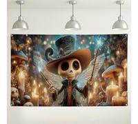 Halloween Fairy Skeleton Backdrop, Fanciful Spooky Party Decorations, Enchanted Candlelit Background for Photography Events, Autumn Festival Supplies 71x43 Inch