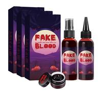 Halloween Fake Blood Kit, 60ml Fake Blood Spray and 60ml Dripping Blood and 40g Coagulated Gel Blood, Realistic Washable Fake Blood Makeup for Zombie Vampire Monster Cosplay and Dress Up (3PC)