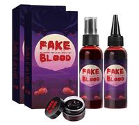 Halloween Fake Blood Kit, 60ml Fake Blood Spray and 60ml Dripping Blood and 40g Coagulated Gel Blood, Realistic Washable Fake Blood Makeup for Zombie Vampire Monster Cosplay and Dress Up (2PC)