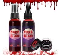 Halloween Fake Blood Kit, 60ml Fake Blood Spray and 60ml Dripping Blood and 40g Coagulated Gel Blood, Realistic Washable Fake Blood Makeup for Zombie Vampire Monster Cosplay and Dress Up (1PC)