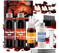 Halloween Fake Blood Kit, Halloween Special Effects Makeup - 58ml × 2 Artificial Blood Washable, 28ml Blood Spray & Liquid Latex, Realistic SFX Wounds Makeup for Zombie Vampire Cosplay