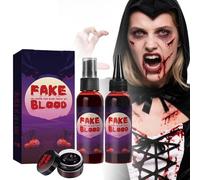 Halloween Fake Blood Kit, Realistic Washable Fake Blood Makeup for Zombie Vampire Monster Cosplay & Dress Up, Fake Blood Spray, Dripping Blood, Coagulated Gel Blood