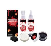 Halloween Fake Blood Makeup Kit, 2025 New Special Effects SFX Makeup for Zombie Vampire Monster Cosplay, 2.1oz Fake Blood Spray+2.1oz Dripping Blood+Coagulated Blood+Cleansing Soap+Stipple Sponge