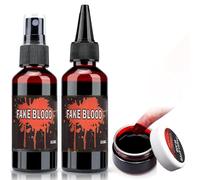 Halloween Fake Blood Makeup Kit, 3PCS Realistic Washable Special Effects SFX Makeup Set, Dark Coagulated & Fresh Blood Effects, Spray + Dripping + Coagulated For Zombie Vampire Monster Cosplay