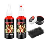 Halloween Fake Blood Makeup Kit, 4Pcs SFX Special Effects Makeup, Dripping Blood Spray & Sponge, Realistic Washable Red Fake Blood Gel for Zombie Vampire Monster Cosplay Mouth Clothes Dress Up