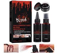 Halloween Fake Blood Makeup Kit - Realistic Dripping Spray & Coagulated Gel for SFX Theatre, Cosplay & Costume Parties, Washable & Waterproof Formula, Includes 2 Bottles & 1 Jar