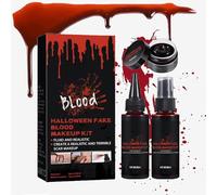 Halloween Fake Blood Makeup Kit Realistic SFX Makeup Set - Blood Spray 50ml + Coagulated Blood 50ml + Dripping Blood 30ml