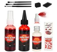 Halloween Fake Blood Makeup Kit, Realistic Washable Fake Blood, 60ml Fake Blood Spray+60ml Dripping Blood+30ml Liquid Latex, Special Effects SFX for Zombie, Vampire, Monster Cosplay, Clothes Dress Up