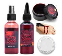 Halloween Fake Blood Makeup Kit - Washable SFX Stage Blood with 60ML Dripping Blood, 60ML Spray Fake Blood and 30ML Coagulated Blood Gel for Zombie Vampire Horror Cosplay Special Effects Makeup