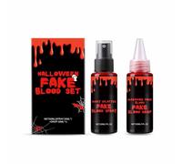 Halloween Fake Blood Set, Fake Blood Spray & Dark Fake Blood, Realistic Washable Fake Blood Spray and Gel for SFX Makeup Cosplay Costume