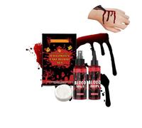 Halloween Fake Blood Set, Plasma Drop Spray Makeup Kit with Facial Cleansing Soap, Artificial Fresh Blood & Dark Red, Washable for Halloween Vampire Wounds Halloween Party Props (1 Pack)
