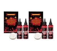 Halloween Fake Blood Set, Plasma Drop Spray Makeup Kit with Facial Cleansing Soap, Artificial Fresh Blood & Dark Red, Washable for Halloween Vampire Wounds Halloween Party Props (2 Pack)