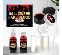 Halloween Fake Blood Set, Realistic Washable Special Effects SFX Makeup Kit, For Zombie Vampire Monster, Fake Blood Spray, Dripping Blood Drop, Coagulated Blood Gel, Stipple Sponge