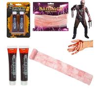 Halloween Fake Blood Tubes & 1.5m Bloody Bandage - Zombie Vampire Makeup Kit with Realistic Wound Scar Effects - Scary Fancy Dress Costume Accessories & Party Decorations for Adults Kids