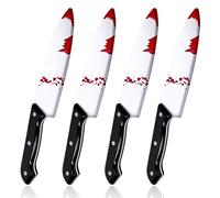Halloween Fake Knife Prop, 4 Pack Bloody Fake knives Horror Props Kills Butcher Knife Props,Classic Prank Knive Props for Festival Costume Cosplay Accessory and Scary Halloween Rave Party(Style 2)