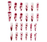 Halloween Fake Nails, 24 PCS Blood Drops Acrylic Press on Nails with Glue Stickers Blood Red Full Cover False Nails Halloween Cosplay False Nail for Women Girls A6-DXJP
