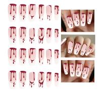 Halloween Fake Nails, 24 PCS Halloween Ballerina Press on Nails Acrylic Press on Nail with Glue Stickers, Red Blood Tear Drop False Nails for Women Girls Art Cosplay Decoration A9XDCTCDJ