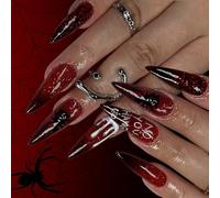 Halloween Fake Nails Almond Press On Glues On Spiders False Acrylic For Manicure Decorations Almond False Nail