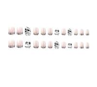 Halloween Fake Nails,Short Square Press On Nails with Glue,24PC Cute Orange Pumpkin & Black Cat French Tip Design,Stick On False Nails for Women,Nail Art for Cosplay,Stick on Nails((Mum-my))