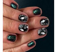 Halloween Faked Nails Set Of 24 Glittering With White Skull Design ABS Press On Nails For Women Press On Nail