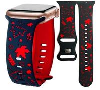 Halloween Fall Christmas Engraved Band Compatible Apple Watch Women 41mm 40mm 44mm 45mm 46mm 42mm 38mm 49mm,Dressy Maple Skull Pumpkin Snowman Soft Silicone Strap for iWatch Series SE 10 9 8 7 6 5 4 3