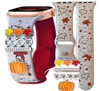 Halloween Fall Engraved Band with Charms Compatible with Apple Watch 38mm 40mm 41mm 42mm 44mm 45mm 46mm 49mm Women,Jullstar Snowfalke Christmas Maple Pumpkin Autumn Holiday Strap for iphone Watch