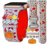 Halloween Fall Engraved Band with Charms Compatible with Apple Watch 38mm 40mm 41mm 42mm 44mm 45mm 46mm 49mm Women,Jullstar Snowfalke Christmas Maple Pumpkin Autumn Holiday Strap for iphone Watch