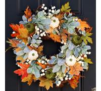 Halloween Fall Wreath Front Door,Autumn Wreath Front Door，Fall Halloween Maples Leaf Pumpkin Door Wreaths for Outdoor Outside Octber Harvest Thanksgiving Decor Decorations. (Wearth-color)